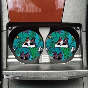 Plant Kitty Neoprene Car Coaster 2 Pack | Coaster Set | Cat Lover Gift | Cat Mom